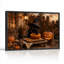 Tableau mural d'Halloween avec chapeau de sorcière chat noir et citrouille illuminée sur toile-741340226