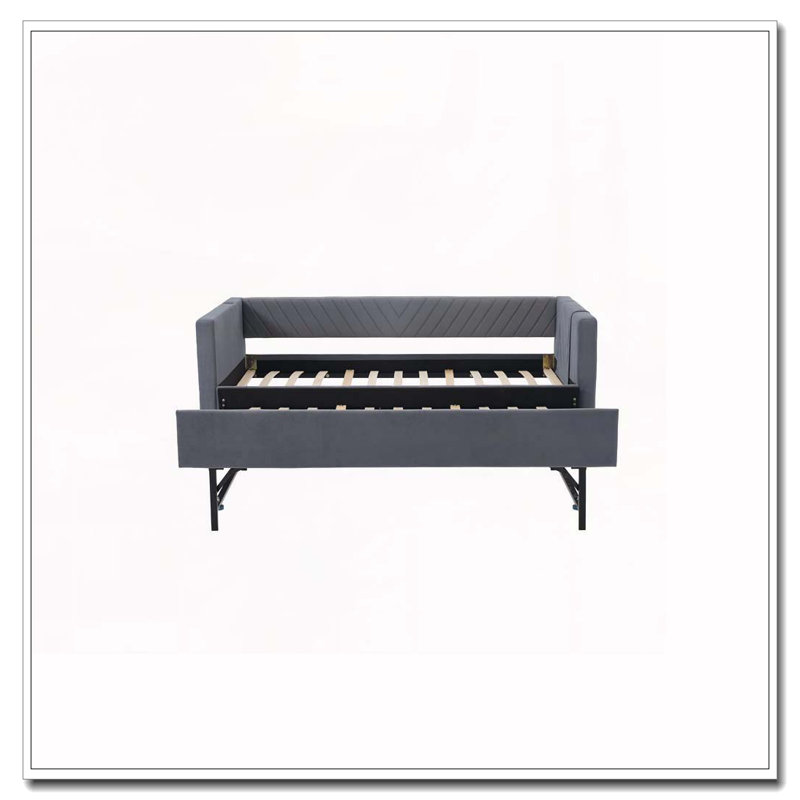 Lit de jour rembourré avec couchette, port USB, poches latérales, Gris