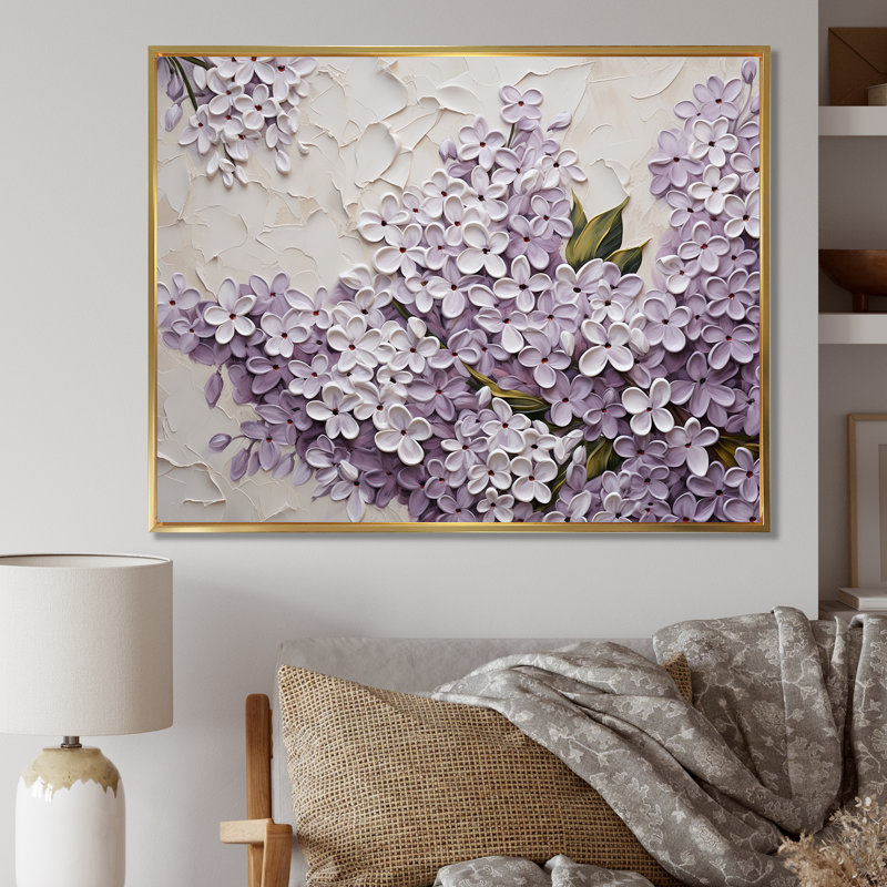 «Blooming Lilac Melody VI» sur toile, Cadre flottant doré, H 16 po x l 32 po x P 1 po