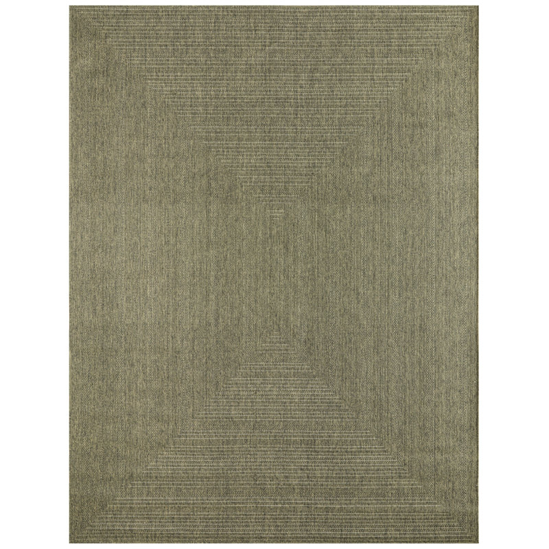 Tapis intérieur / extérieur géométrique Cascio, Olive, Rectangulaire 8 pi x 10 pi