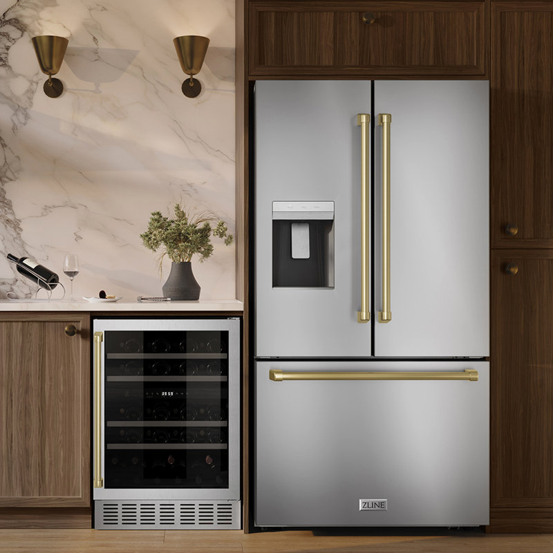 Zline 36 In. 28.9 Cu. Ft. Standard-depth French Door External Water Dispenser Refrigerator With Dual Ice Maker In Fingerprint Resistant Stainless Steel