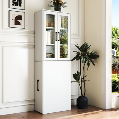 71,68 po H 4 niveaux multifonctionnel 2 portes vitrées avec rangement coulissant moderne en bois pour le salon et l'organisation de rangement