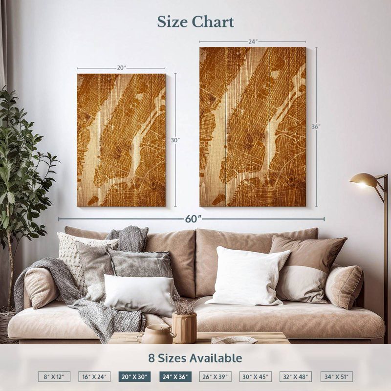 Aliaz Wooden NYC Map, 36" H x 24" W