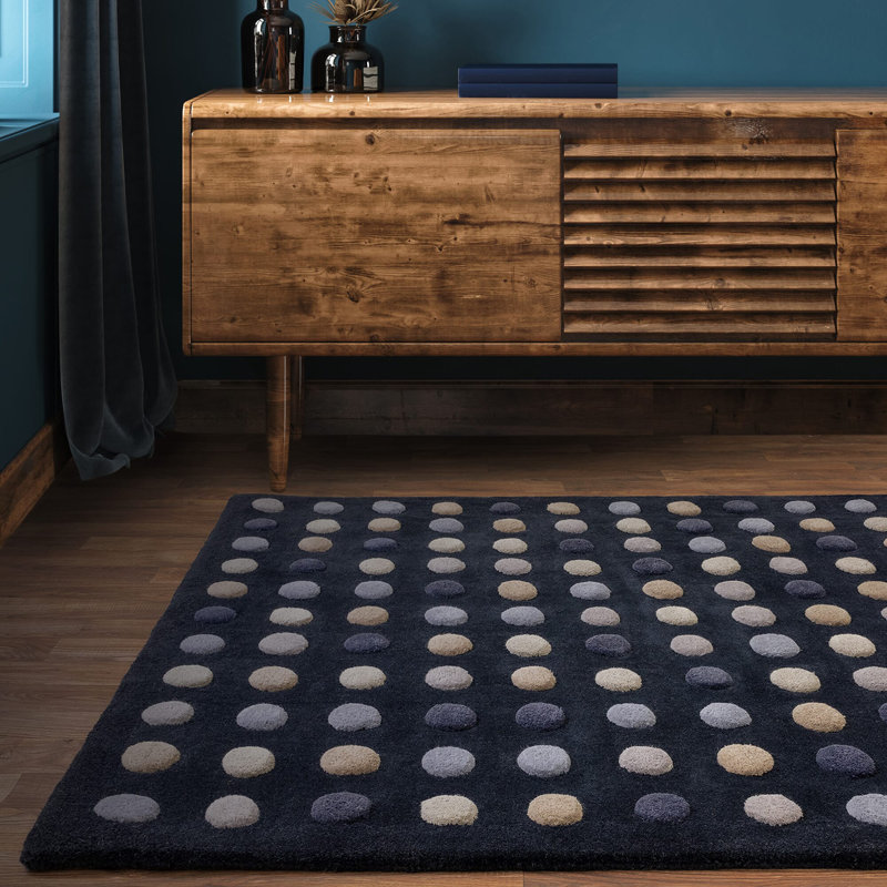 Nazrana Hand Woven Polka Dot Navy Area Rug, Rectangle 200 x 300cm