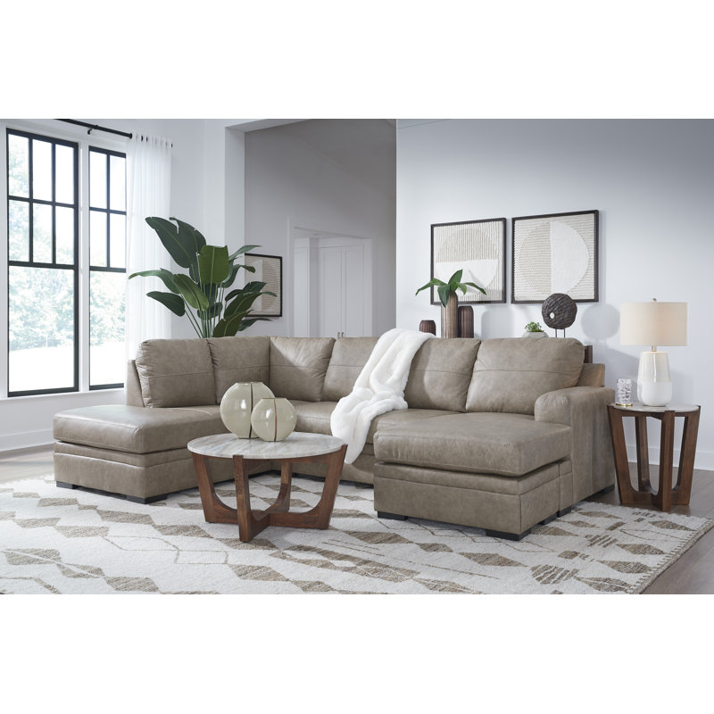 Canapé modulaire 2 pièces avec méridienne Amuleto, Polyester taupe