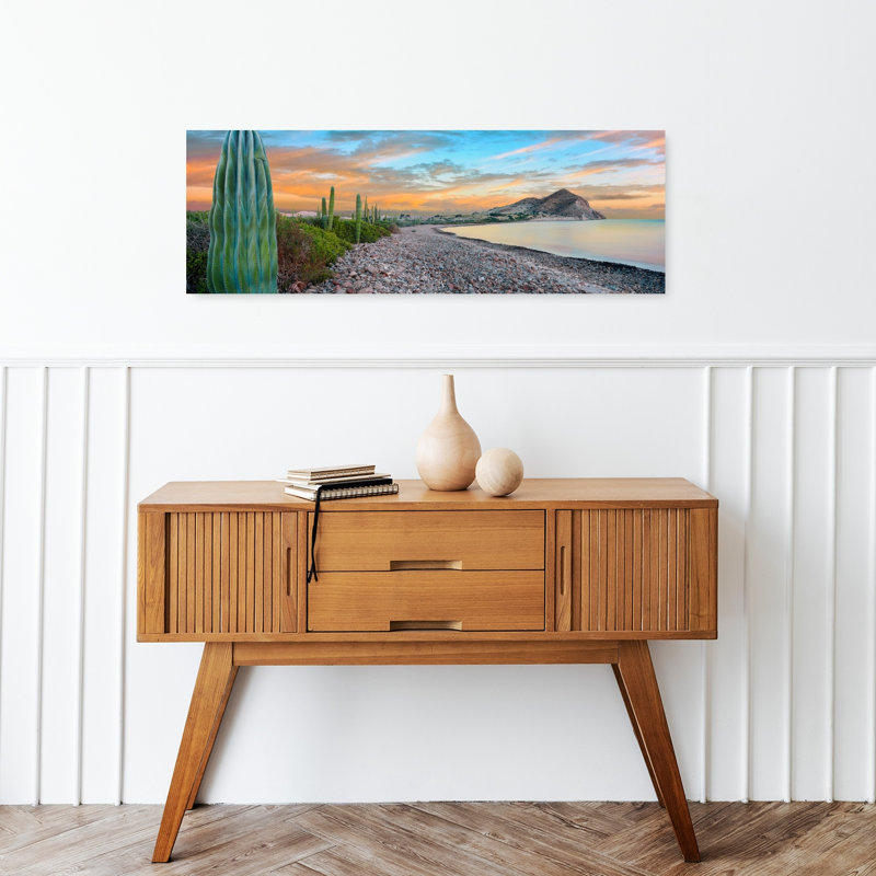 Cardon Cacti Line Along The Coast Bay Of Concepcion Sea Of Cortez Mulege Baja California Sur Mexico by Leo L. Larson - Wrapped Canvas Panoramic Print