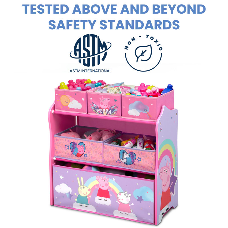 Peppa Pig Pink Wooden Stackable Toy Organizer with Fabric Bins