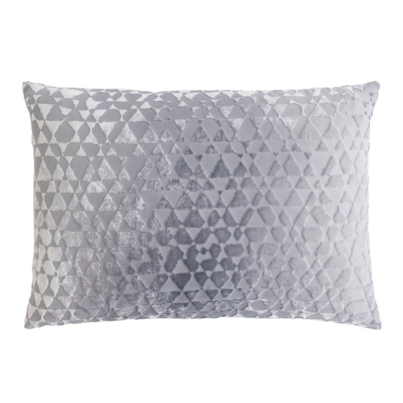 Triangles Lumbar Velvet Pillow Cover & Insert, 14" H x 20" W, Silver