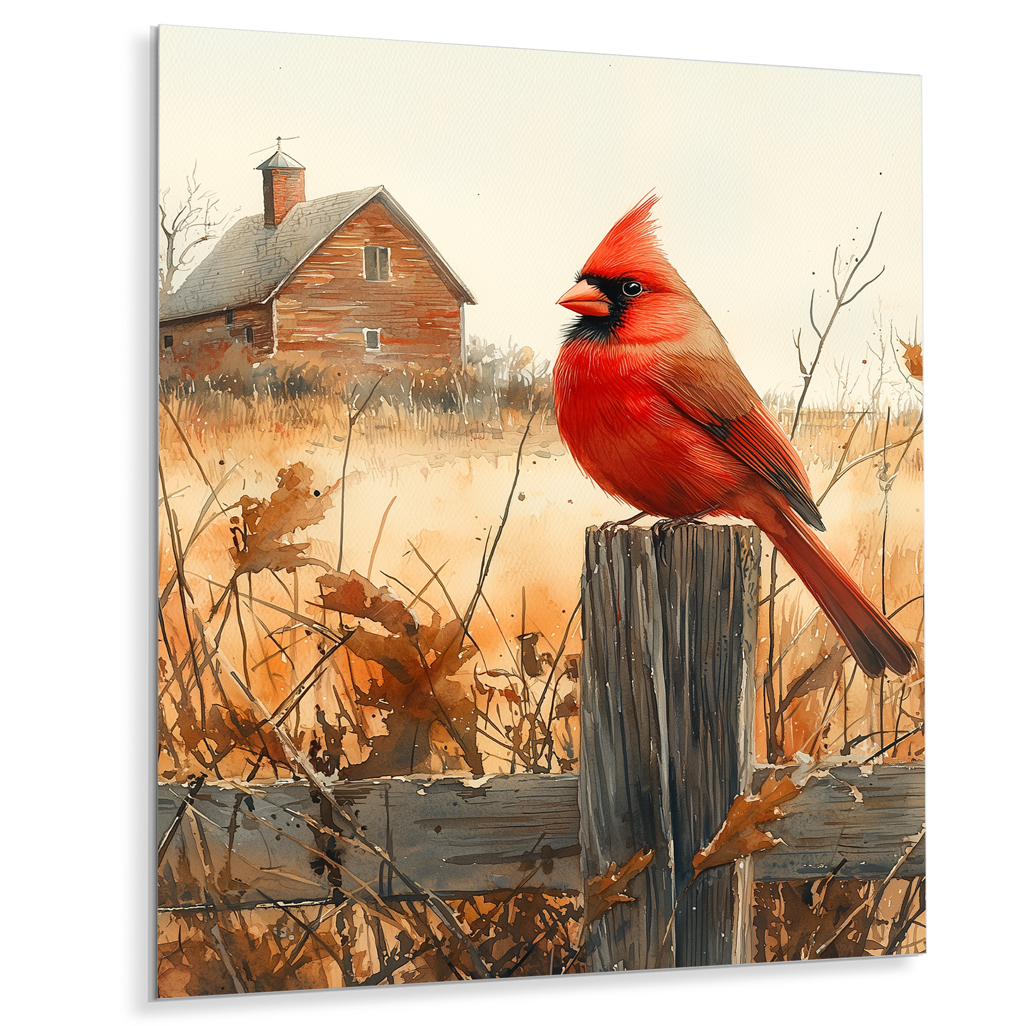 Latitude Run® Cardinal Bird By The Farmhouse III - Modern Metal Art ...