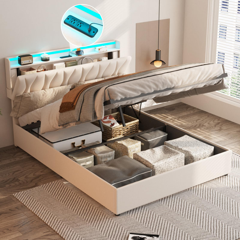 Lit plateforme tapissier Kamdin, Grand, Blanc