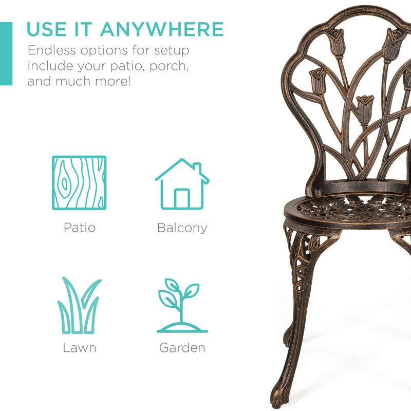 Copper Cast Aluminum 3-Piece Patio Bistro Set with Tulip Design