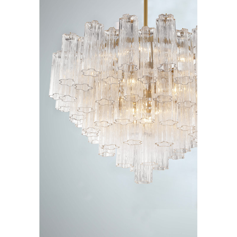 Lustre Clela, Laiton vieilli, Transparent, H 21,5 po x l 32 po x P 32 po