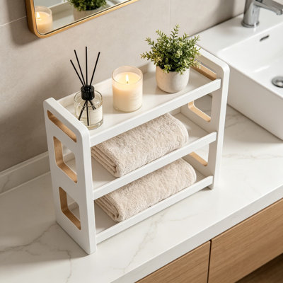 Organisateur de salle de bain et rangement, tablette de comptoir de salle de bain en bois à 3 niveaux, organisateur de meuble-lavabo pour comptoir d'évier, support de présentation de parfum pour rangement de meuble-lavabo et rangement pour armoires de cuisine