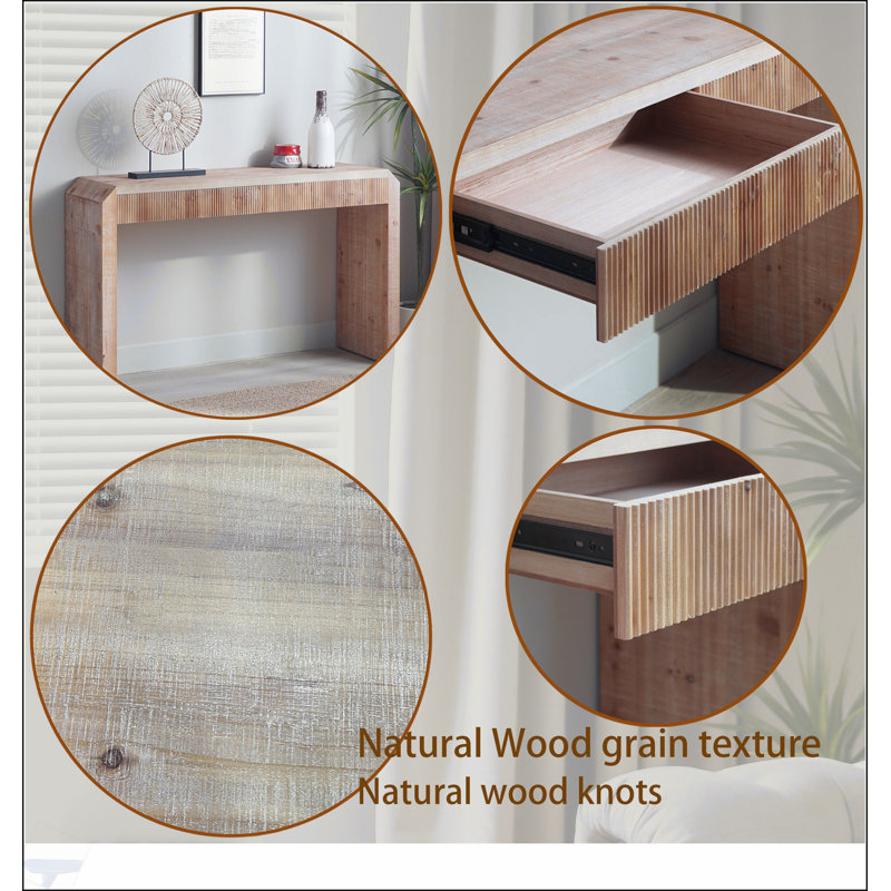 Console rustique en bois avec tiroir - Design minimaliste, texture nervurée et finition naturelle pour une utilisation polyvalente