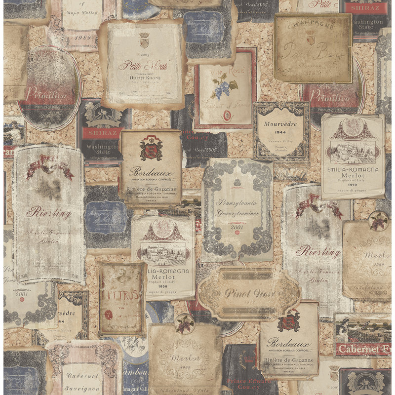 Rouleau de papier peint 33 pi x l 20,5 po abrahamsom rétro labels, Sable satiné / espresso
