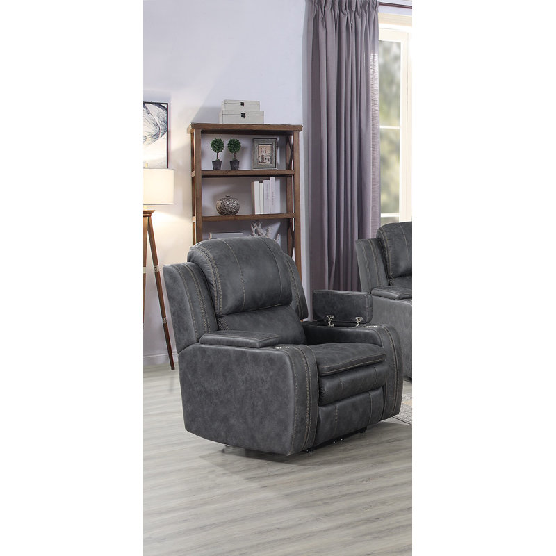 Alaattin 38" Wide Power Recliner with cupholder and storage in each arm (Gray color)