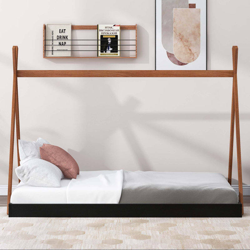 Tent Floor Bed With Triangle Structure, Black/Brown