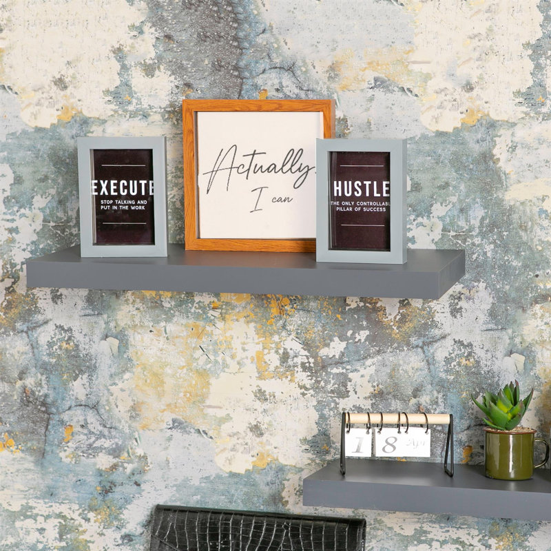 Harbour Housewares - Modern Floating Wall Shelves, Grey, 3.8cm H x 80cm W x 23.5cm D