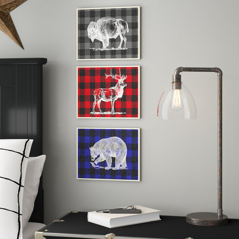 « écossais american animal trio », ensemble de 3 reproductions d’art sur plaque murale