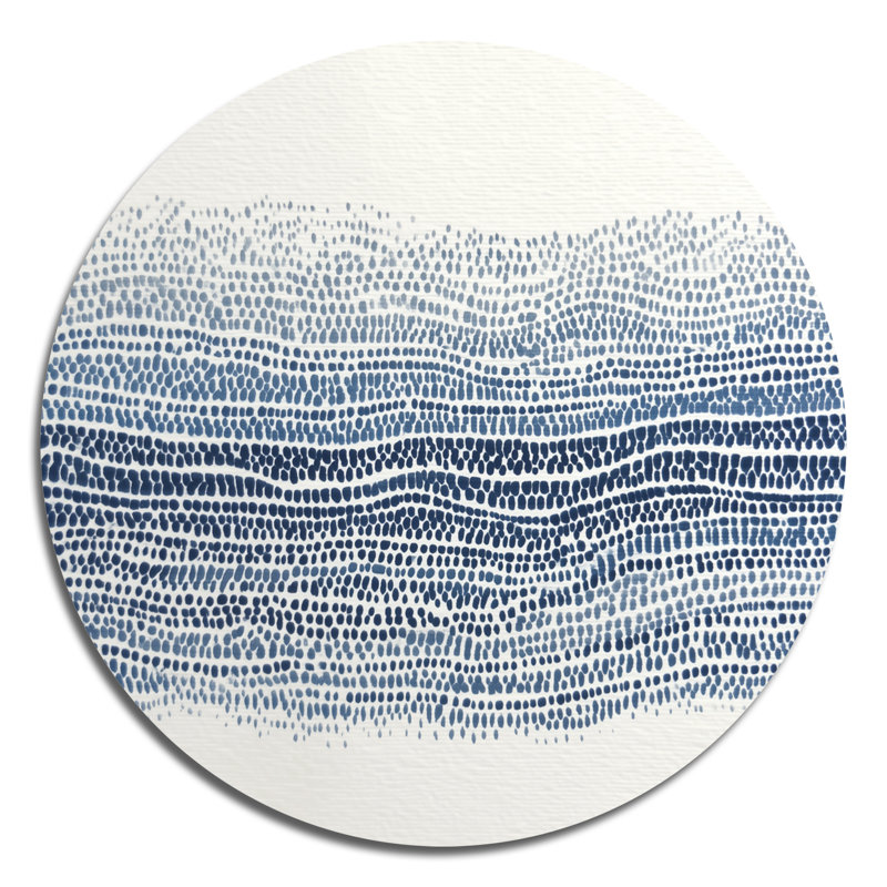 Bleu et beige algue océanique - art mural rond en métal minimalisme côtier, L 23 po x H 23 po