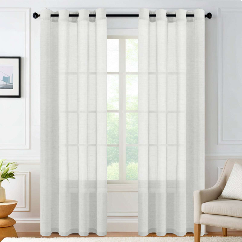 Rideaux semi-transparents avec œillets en mélange de lin - 37 po / 52 po de largeur, panneaux semi-privés et filtrant la lumière pour chambre à coucher 