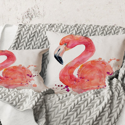 Square,Portrait Of Pink Flamingo I - Farmhouse Printed Throw Pillow