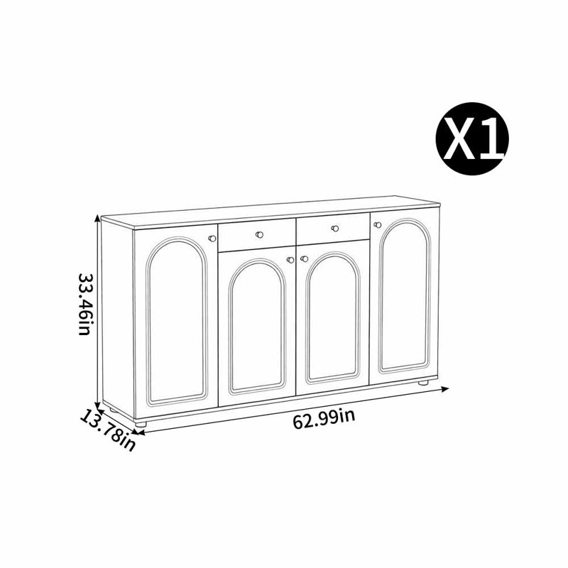 Claverton, 33,46 po H x 62,99 po L x 13,78 po P