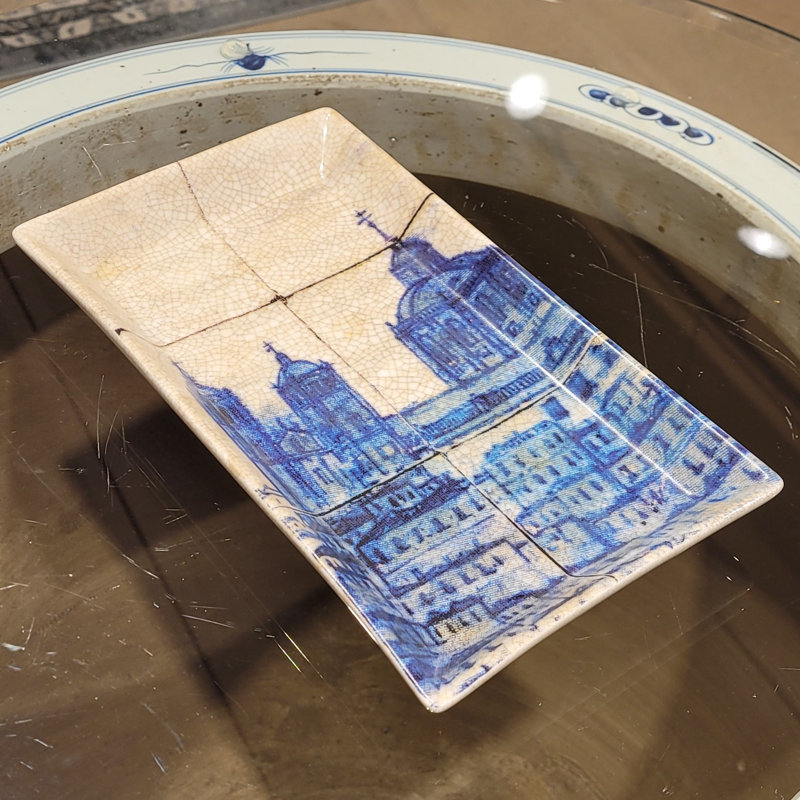 Porcelain Tray in Azure Village Pattern