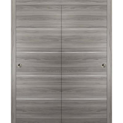 Portes coulissantes de placard avec quincaillerie Planum 0020 Ginger Ash, rails robustes, moulures, garnitures, ensemble de quincaillerie, portes de placard de chambre modernes en bois massif - 48 po x 80 po (2 x 24 x 80)