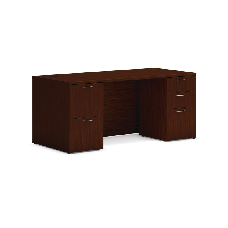HON MOD Double Pedestal Desk, Traditional Mahogany, 29"H x 66" W x 30" D