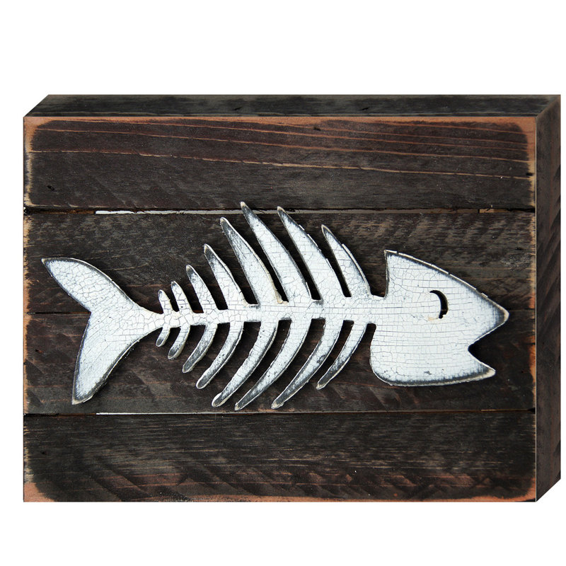 Décoration murale à squelette rétro fish, H 6 po x l 8 po x P 1,5 po