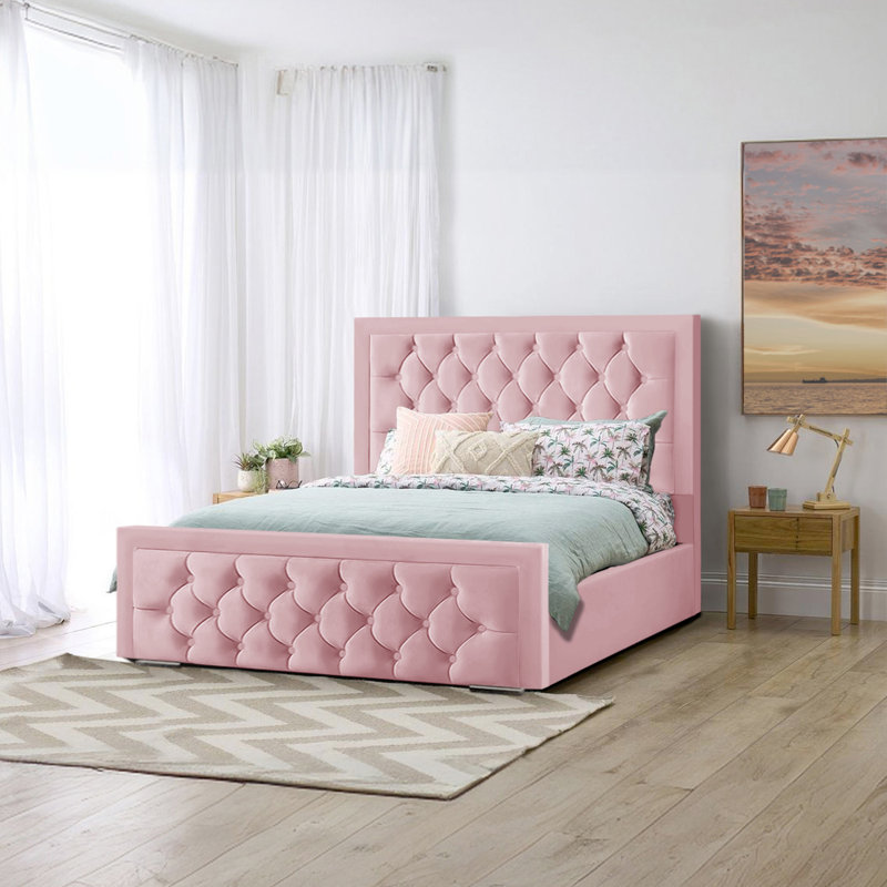 Agusta Upholstered Bed, Double (4'6), Pink