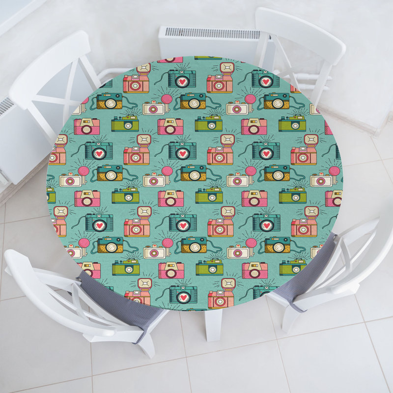 Winston Porter Retro Fitted Round Tablecloth Diameter Multicolor