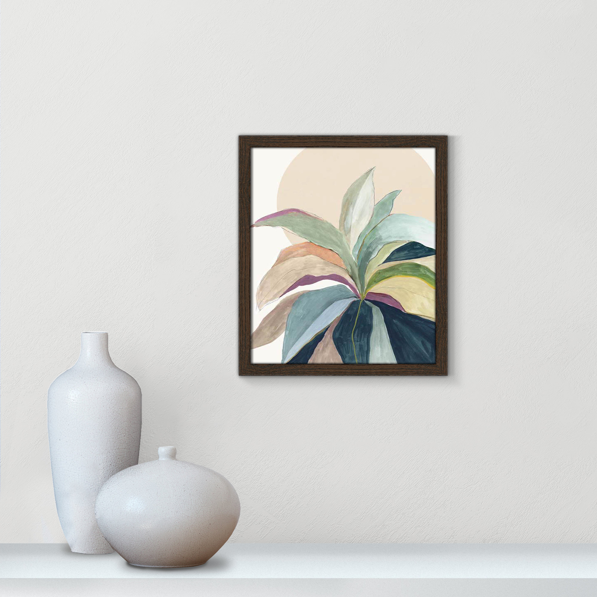 Sunny Bright Leaves II by Asia Jensen, Walnut Slim Unmatted Picture Framed, 15" H x 13" W x 0.75" D