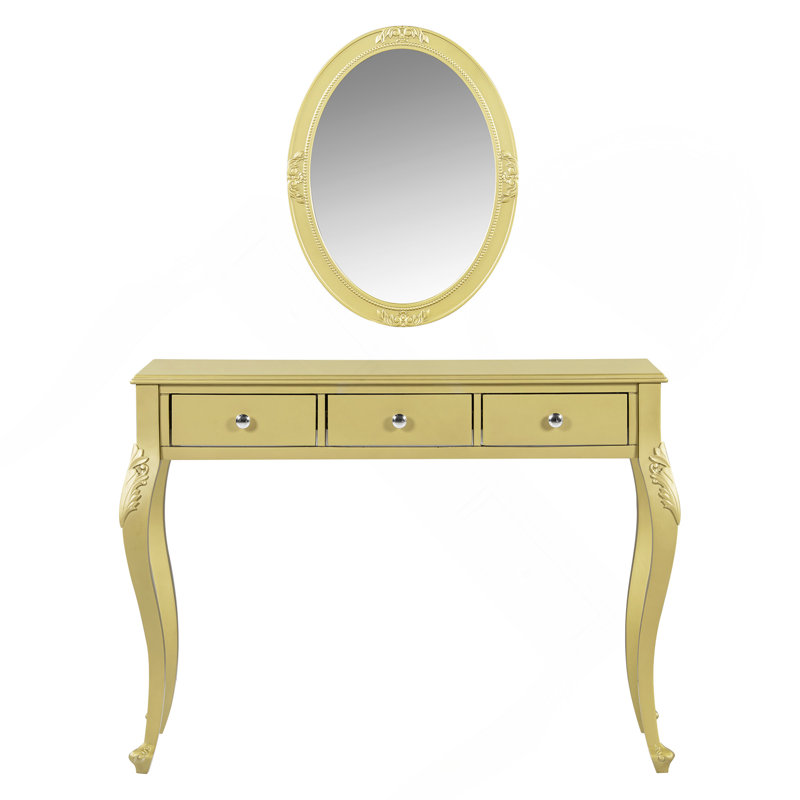 Luxury Makeup Vanity Desk With Oval Mirror,3-Drawer Dressing Table For Jewelry Storage,Elegant Console Table For Entryway,Living Room Bedroom,Stylish Home Decor,Gold