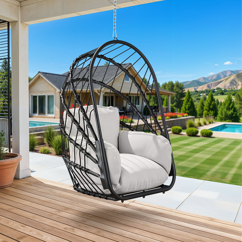 Hanging Egg Chair with Cushion, Egg Chair for Porch, Bedroom, or Living Room, Gray, Gray, Black