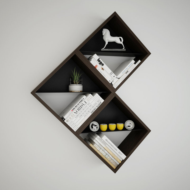 Tablette décorative 3 pièces avec tablettes réglables Abdelkareem, Wengé