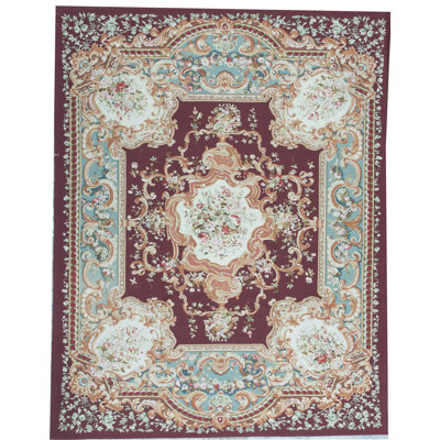 Hand-Knotted High-Quality Wine and Blue Area Rug