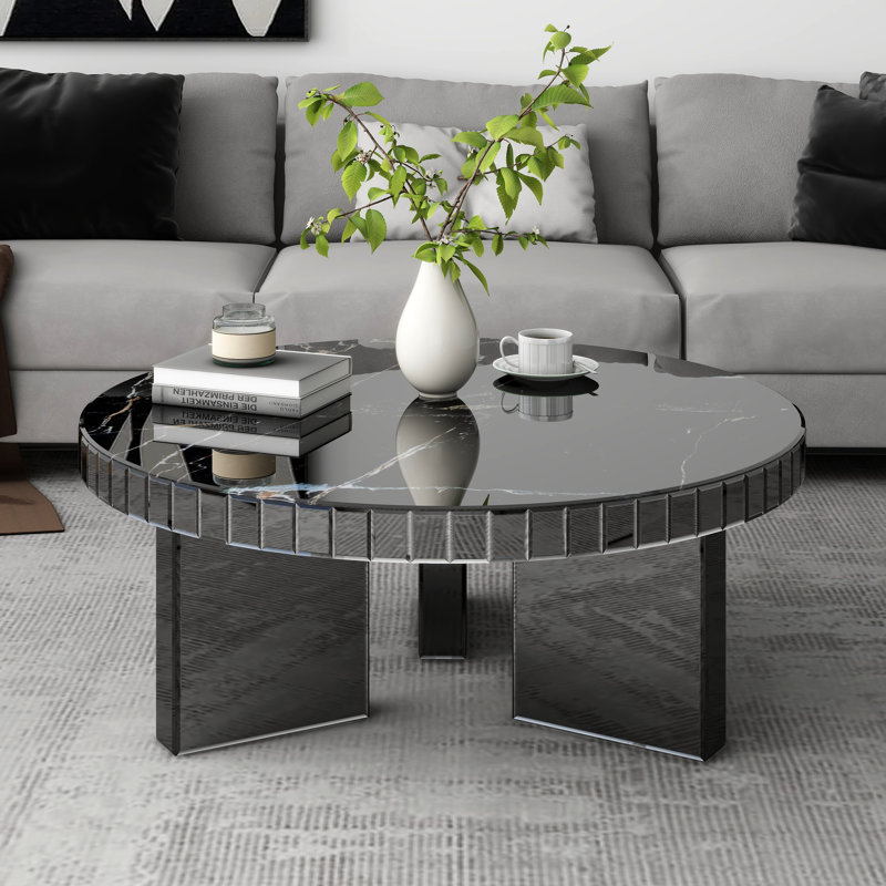 Amla Modern Coffee Table Mirrored Faux-marble Top
