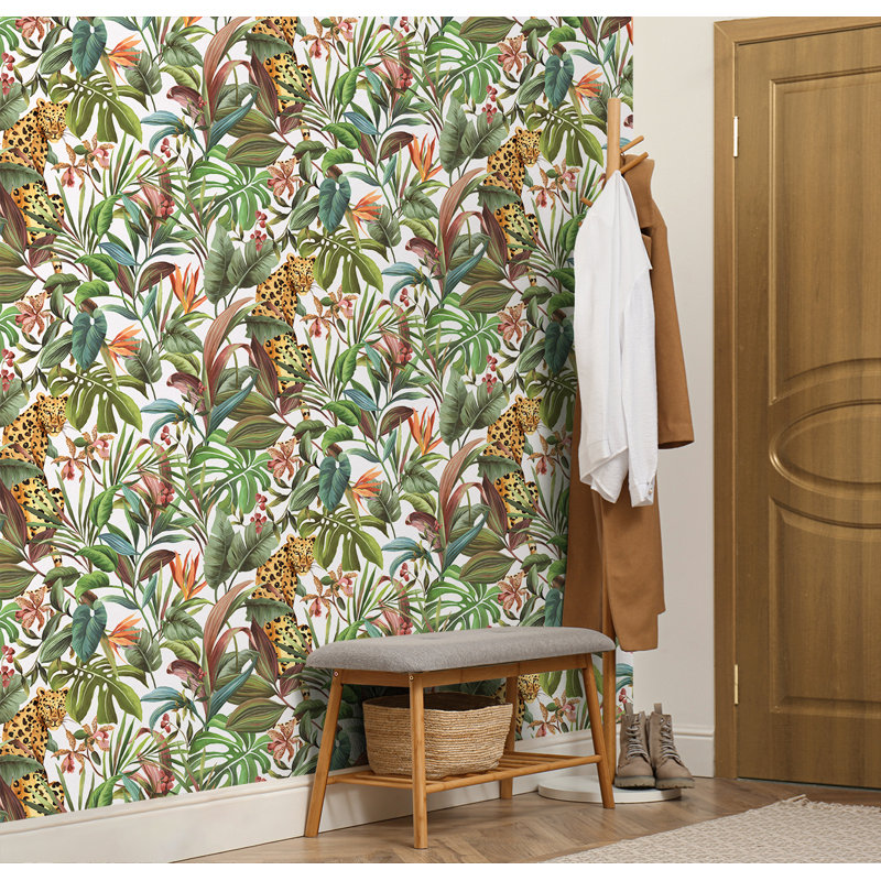Papier peint adhésif léopard tropical noir brillant Daisy Bennett Designs, Blanc brillant