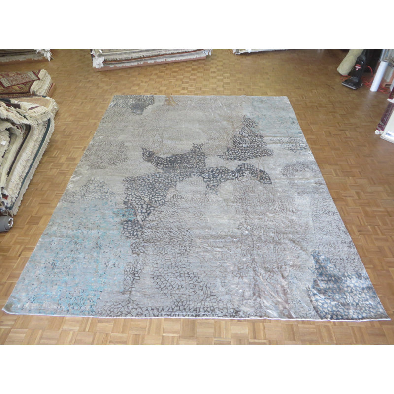 Tapis gris en laine noué à la main Pellegrino, Rectangle de 10 pi x 14 pi