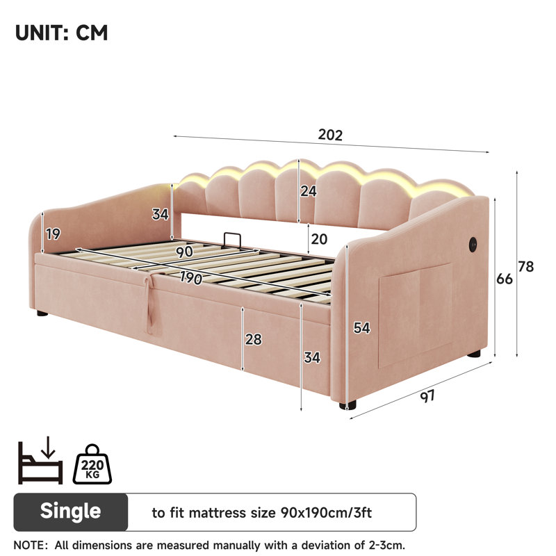Upholstered Velvet Daybed, Pink