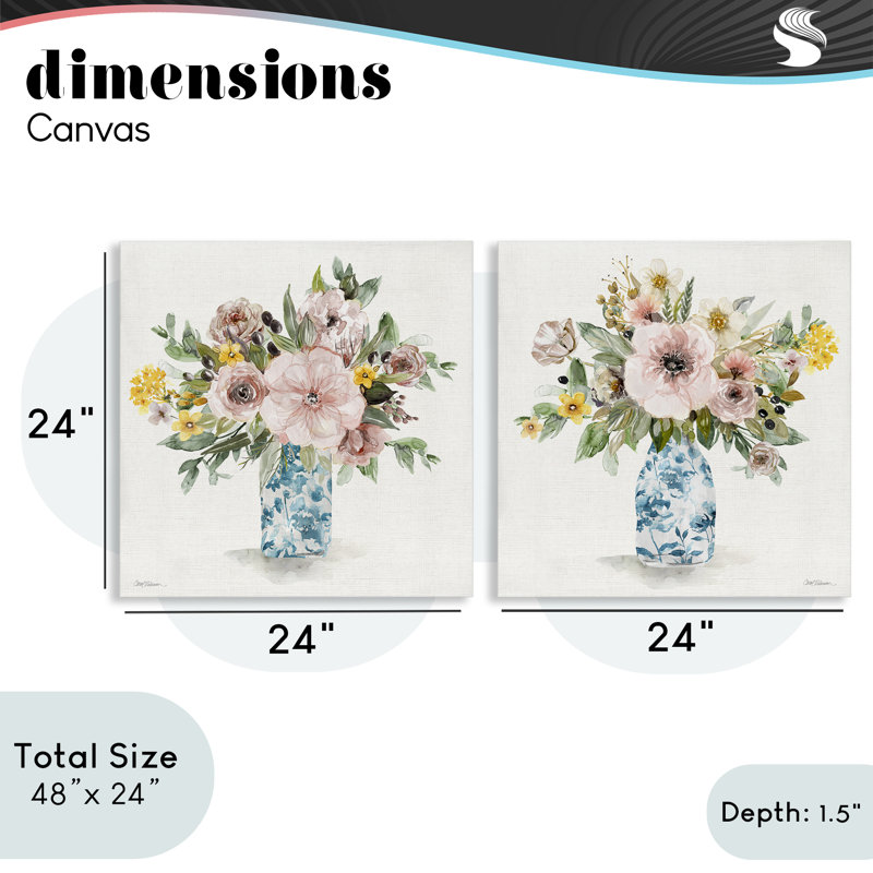 Ensemble de 2 peintures sur toile Summer Chinoiserie Flowers, design par Carol Robinson, H 24 po x l 24 po