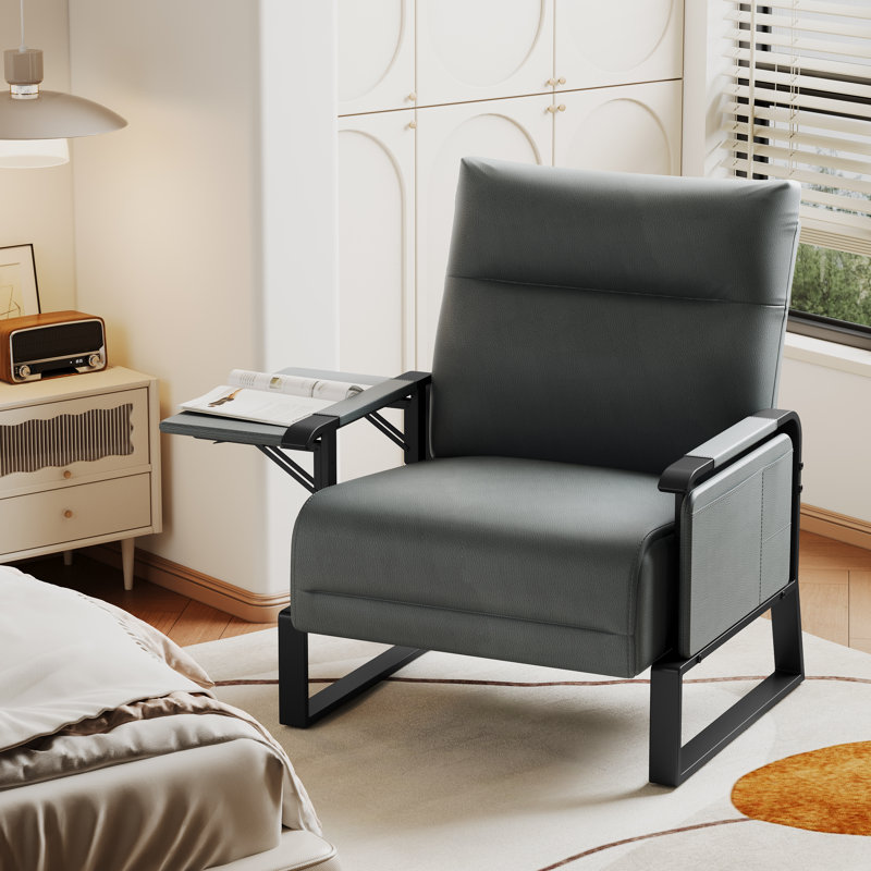 Chaise d'appoint rembourrée à cadre galvanisé haute résistance avec plateau latéral et poche latérale, Gris