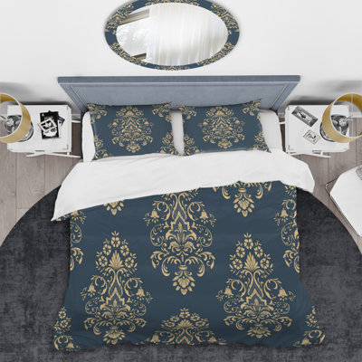 Blue Damask - Abstract Duvet Cover Set - Microfiber Polyester