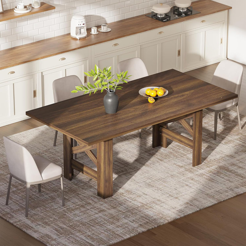 Dining Table for 6-8, 71" Long Large Wooden Farmhouse Kitchen Table with Thick Sturdy Frame, Rectangular Dining Room Dinner Table with Stable Triangular Legs for Kitchen,Office