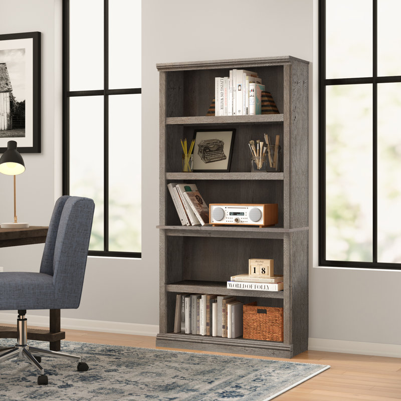 Alexsia Standard Bookcase, Mystic Oak, 35-1/4”W x 13-1/4”D x 69-3/4”H 