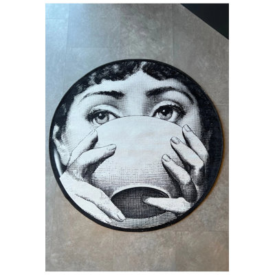 Face And Cup Themed Black And White Carpet