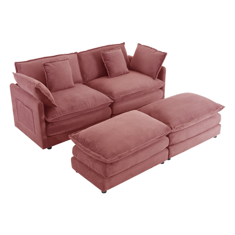 Canapé modulaire avec repose-pieds, Velours côtelé rouge