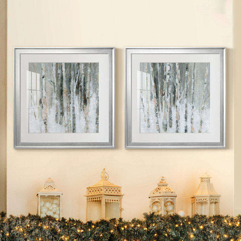 Birch Blush I - ensemble de 2 reproductions d'art sur papier encadré, Blanc, H 22,5 po x l 45 po x P 1,5 po